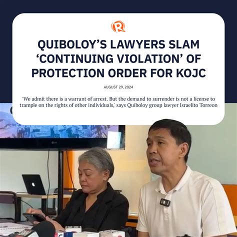 Quiboloy’s lawyers slam ‘continuing violation’ of protection order .